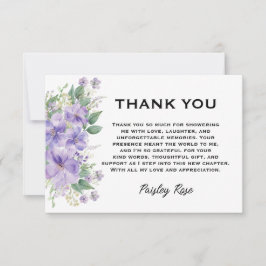 Cartão De Agradecimento Chá de Noiva Floral Elegante Roxo