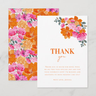 Cartão De Agradecimento Chá de Noiva Floral em Aquarela Laranja Rosa Vibra