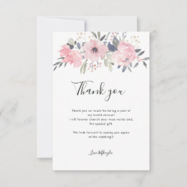 Cartão De Agradecimento Chá de Noiva Floral em Aquarela Rosa