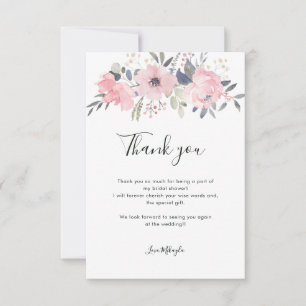 Cartão De Agradecimento Chá de Noiva Floral em Aquarela Rosa