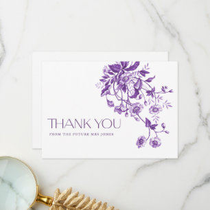 Cartão De Agradecimento Chá de Noiva Floral Roxo Toile Francês Vintage