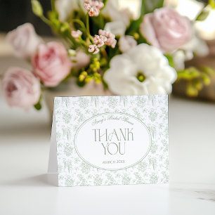 Cartão De Agradecimento Chá de Noiva Floral Toile Verde Oliva Vintage