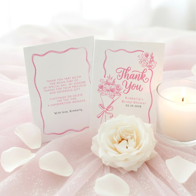 Cartão de Agradecimento Chá de Noiva Fresco no Mer (Pink Whimsical Bridal Shower Thank You Card Fresh Off The Market)