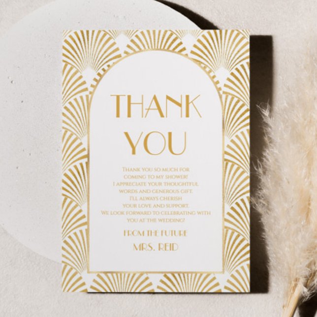 Cartão De Agradecimento Chá de Noiva Geométrico Dourado Elegante Art Déco (Criador carregado)
