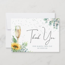 Cartão De Agradecimento Chá de Noiva Girassol Aquarela Champanhe