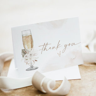 Cartão De Agradecimento Chá de Noiva JULIA Boho Floral Pérolas e Prosecco