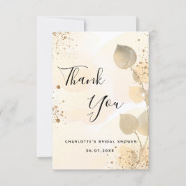 Cartão De Agradecimento Chá de noiva moderno em eucalipto dourado com bril