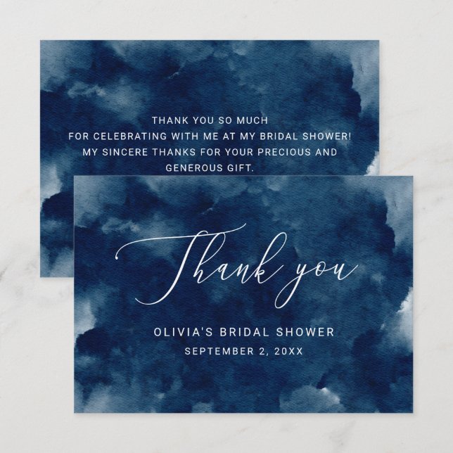 Cartão De Agradecimento Chá de noiva náutico navy aquarela elegante (Frente/Verso)