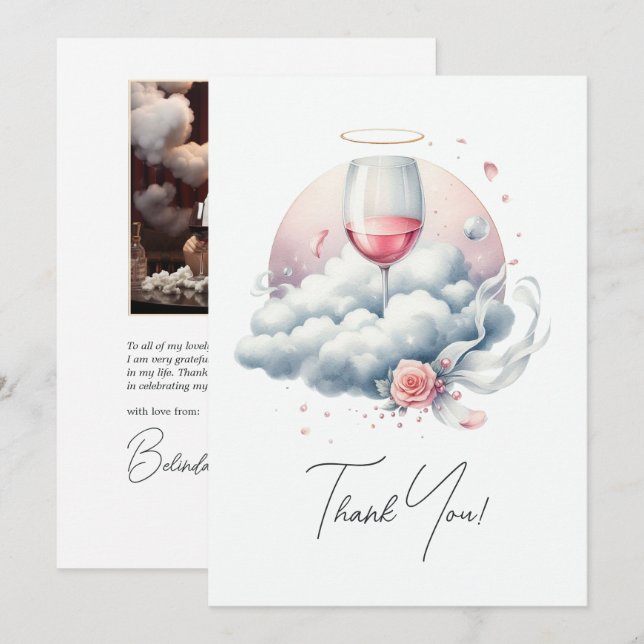 Cartão De Agradecimento Chá de Noiva On Cloud Wine (Frente/Verso)