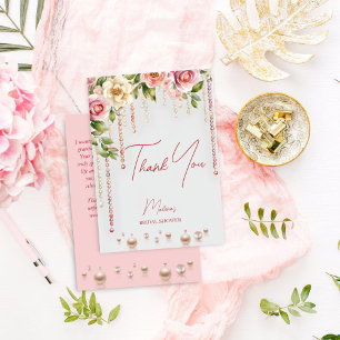 Cartão De Agradecimento Chá de noiva pérolas e prosecco elegante