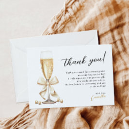 Cartão De Agradecimento Chá de Noiva Pérolas & Prosecco Dourado
