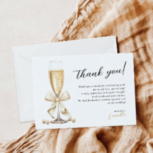 Cartão De Agradecimento Chá de Noiva Pérolas & Prosecco Dourado