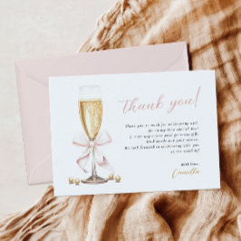 Cartão De Agradecimento Chá de Noiva Pérolas Rosa com Laço e Prosecco