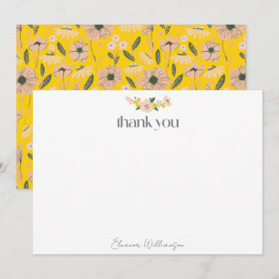 Cartão De Agradecimento Chá de Noiva Personalizado Floral Rosa Amarelo Vin