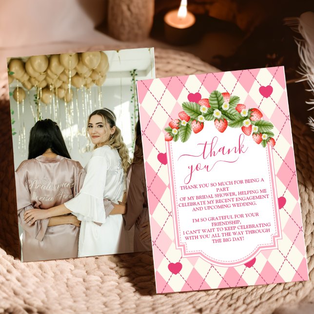 Cartão De Agradecimento Chá de Noiva Rosa de Morango Super Doce (Criador carregado)