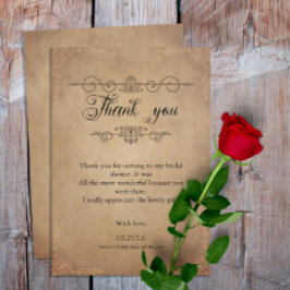 Cartão De Agradecimento Chá de Noiva Rústico Vintage Antigo Pergaminho