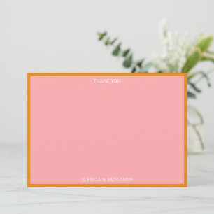 Cartão De Agradecimento Chá de Noiva Simples Moderno Rosa e Laranja