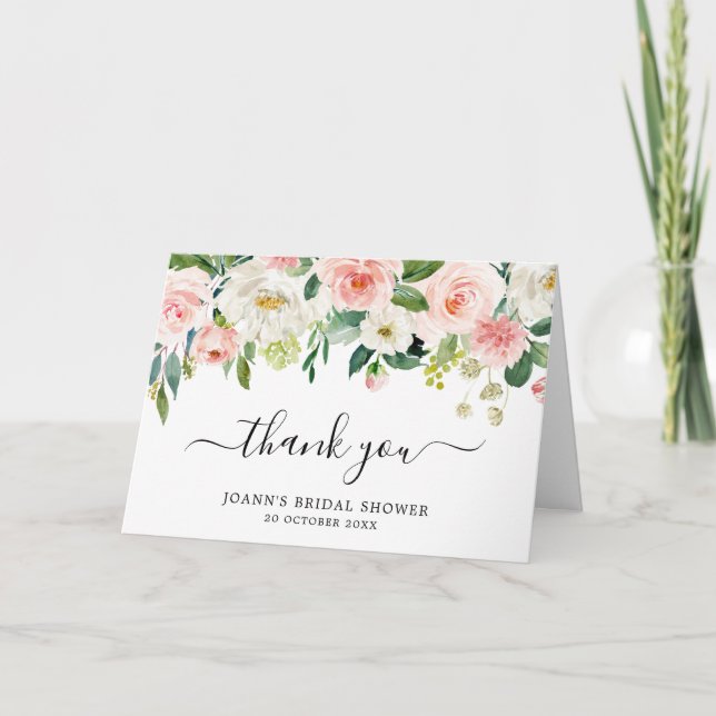 Cartão De Agradecimento Chá de panela Botânico de Blush Florals Obrigado (Frente)