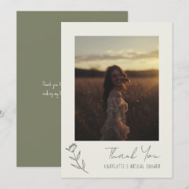 Cartão De Agradecimento Chá de panela Branco Verde Floral Desenhado à Mão