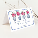 Cartão De Agradecimento Chá de panela Clássico Chinoiserie Porcelain<br><div class="desc">Este cartões de agradecimentos encantador apresenta frascos de gengibre azuis e brancos e peônias cor-de-rosa. Clique no botão "personalizar mais" se quiser reorganizar e formatar o estilo e a posição do texto.</div>