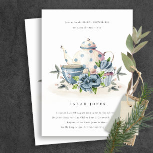 Cartão De Agradecimento Chá de panela da Taça Floral Azul Aqua