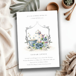 Cartão De Agradecimento Chá de panela da Taça Floral Azul Aqua