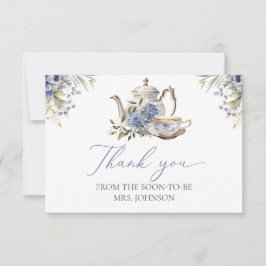 Cartão De Agradecimento Chá de panela de Aquarela Azul Floral do Tea Party