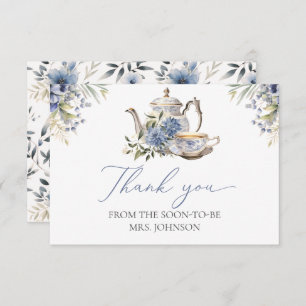 Cartão De Agradecimento Chá de panela de Aquarela Azul Floral do Tea Party
