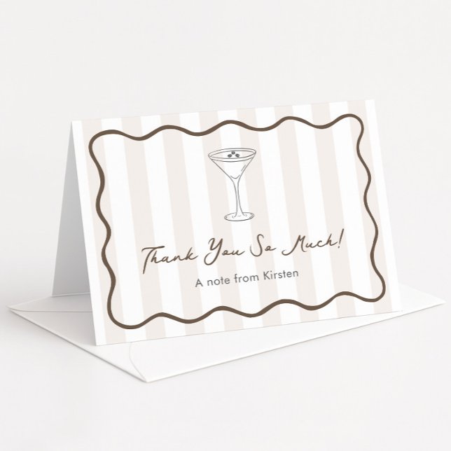 Cartão De Agradecimento Chá de panela De Café Espresso Martini Desenhado À (Chic folding thank you card design for an espresso martini theme bridal shower or bachelorette party)