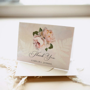 Cartão De Agradecimento Chá de panela de Flor de Blush Elegante Dobrado
