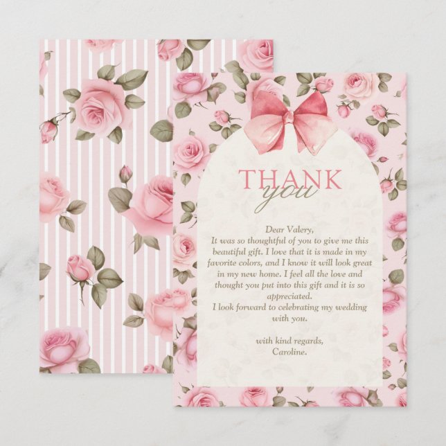 Cartão De Agradecimento Chá de panela de Flores Rosa bonito (Frente/Verso)