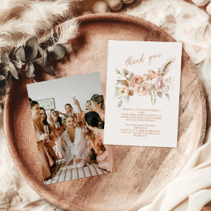 Cartão De Agradecimento Chá de panela de Grama Floral Pampas Cor-de-Rosa S