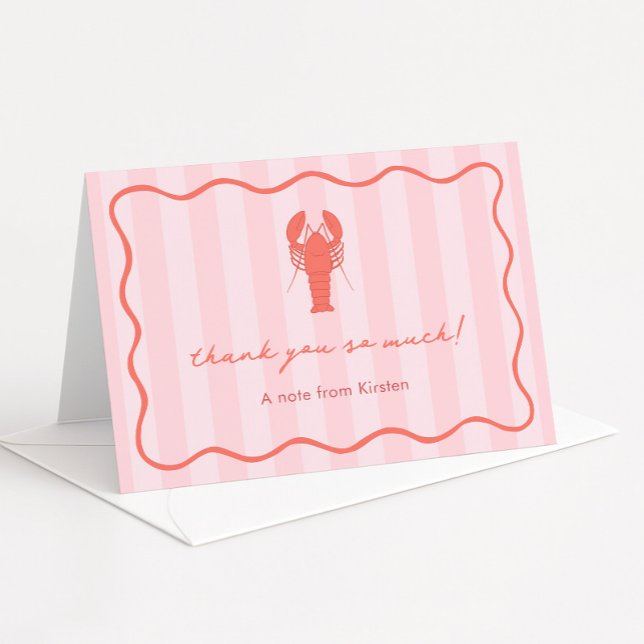 Cartão De Agradecimento Chá de panela De Lagosta Retirado, Rosa E Vermelho (Pink and red hand drawn lobster doodle bridal shower thank you card or personal stationery)