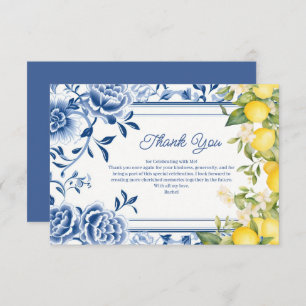 Cartão De Agradecimento Chá de panela de limão amarelo e florante azul Ele