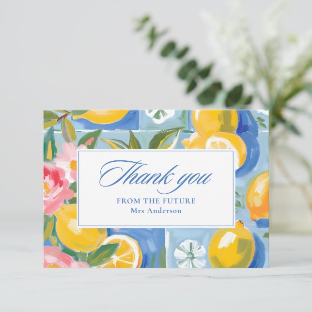 Cartão De Agradecimento Chá de panela de noiva limão la dolce vita (Em pé/Frente)