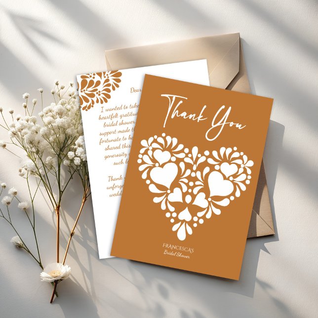 Cartão De Agradecimento Chá de panela de talavera terracotta mexicano (Mexican talavera terracotta bridal shower thank you cards heart shaped talavera thank you cards)