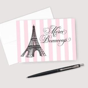 Cartão De Agradecimento Chá de panela de Torre Eiffel Rosa Vintage