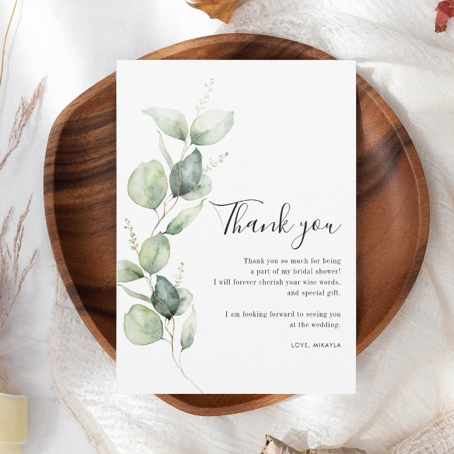 Cartão De Agradecimento Chá de panela Eucalyptus Watercolor (Eucalyptus Bridal Shower Thank You Card)