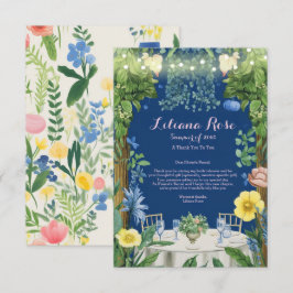 Cartão De Agradecimento Chá de panela Floral Azul Luzes Brilhantes