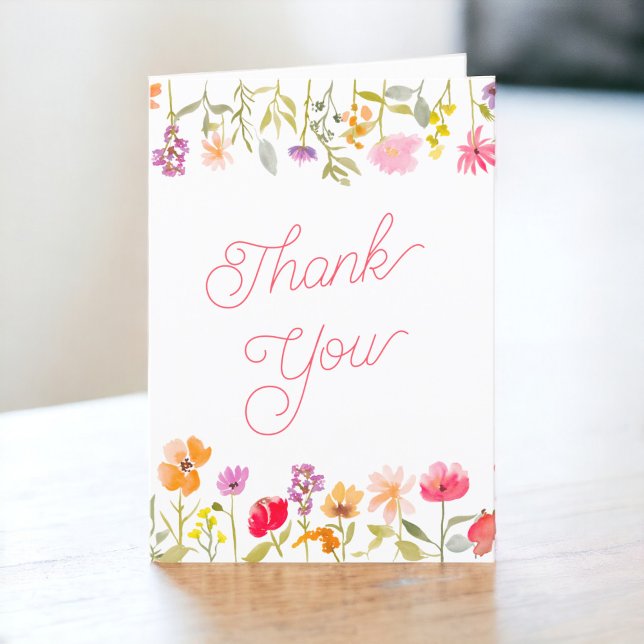 Cartão De Agradecimento chá de panela floral de flores silvestres do prima (Pretty spring wildflowers floral bridal shower thank you card)