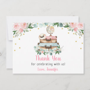 Cartão De Agradecimento Chá de panela Floral Dourado rosa