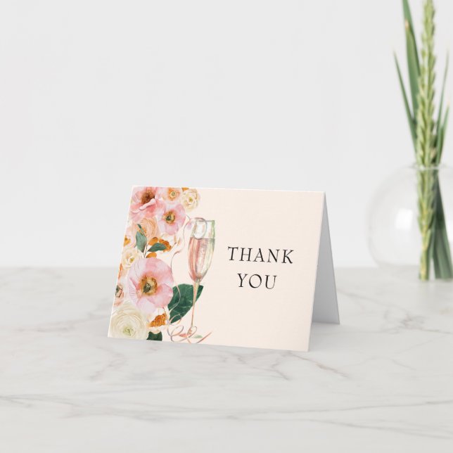 Cartão De Agradecimento Chá de panela Floral Rosa Pêssego (Frente)