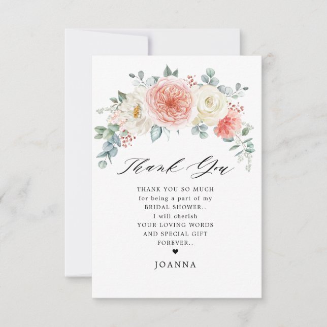 Cartão De Agradecimento Chá de panela Floral Rosa Pink Pastel de Pêssego d (Frente)