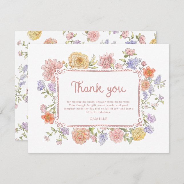 Cartão De Agradecimento Chá de panela Floral Whimsical (Frente/Verso)