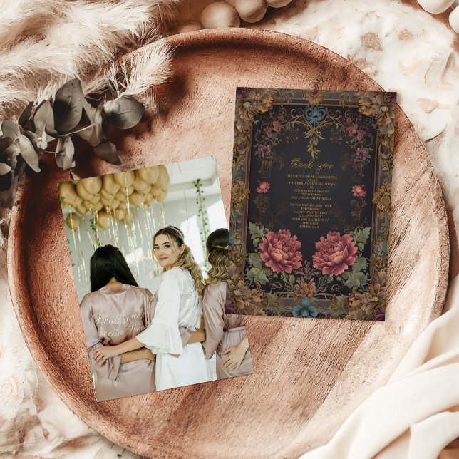 Cartão De Agradecimento Chá de panela Gótico Vitoriano Floral (Criador carregado)