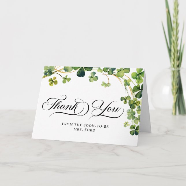 Cartão De Agradecimento Chá de Panela Lucky in Love Trevo Verde (Frente)