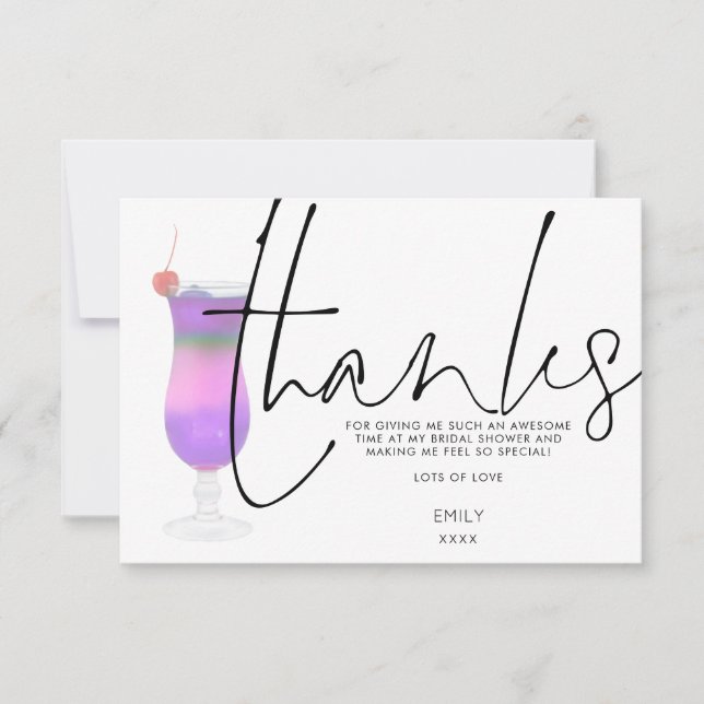 Cartão De Agradecimento Chá de panela Na moda de Script Purple Cocktail (Frente)