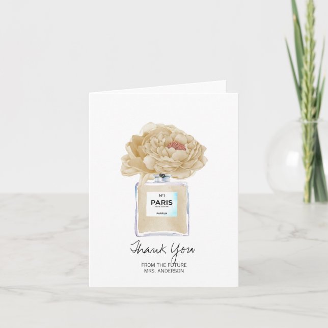 Cartão De Agradecimento Chá de panela Obrigado Champagne Peony Card (Frente)