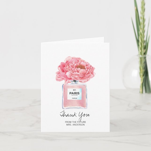 Cartão De Agradecimento Chá de panela Obrigado Pink Peony & Perfume Card (Frente)