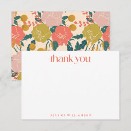 Cartão De Agradecimento Chá de panela Personalizado Botânico Verde Laranja